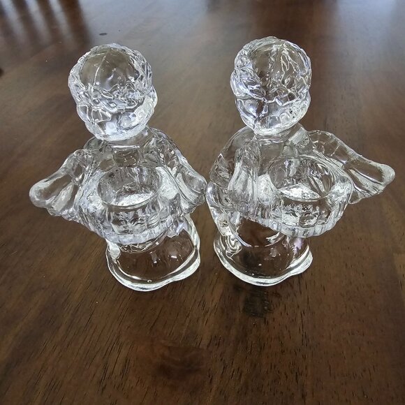 2 Crystal Clear Cherub Candle Holder angel candlesticks 5" Taiwan cottagecore - Picture 6 of 10